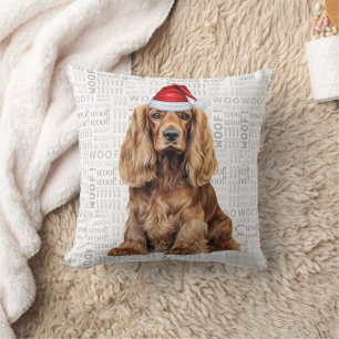 Funny Cocker Spaniel Dog Watercolor Christmas Throw Pillow