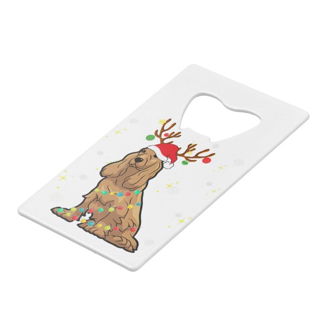 Funny Cocker Spaniel Reindeer Christmas Dog Credit Card Bottle Opener (Front Angled)