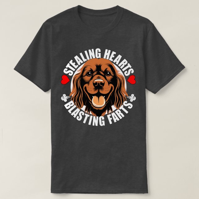 Funny Cocker Spaniel Stealing Hearts Blasting Fart T-Shirt (Design Front)