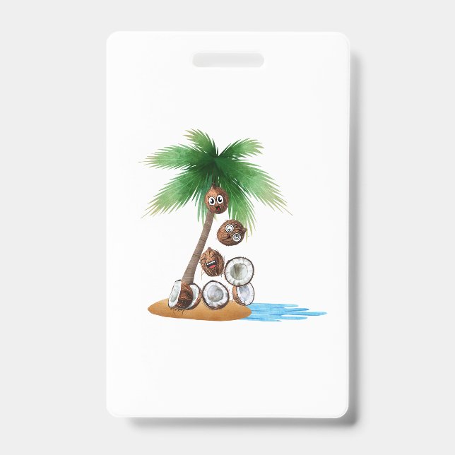 Funny Coconut Chaos – Humourous Palm Tree  Badge (Front)