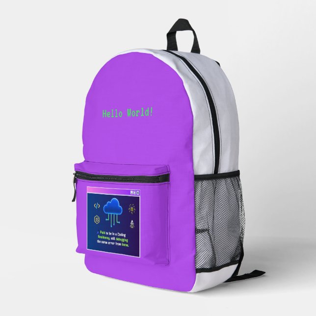 Funny Coding Residency,Retro Synthwave Neon Hacker Printed Backpack (Back Corner Right)