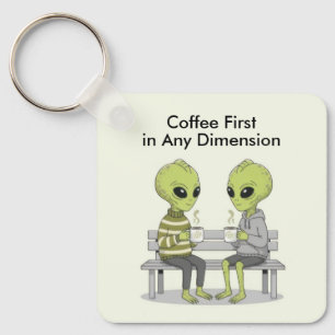 Funny Coffee and Aliens Keychain