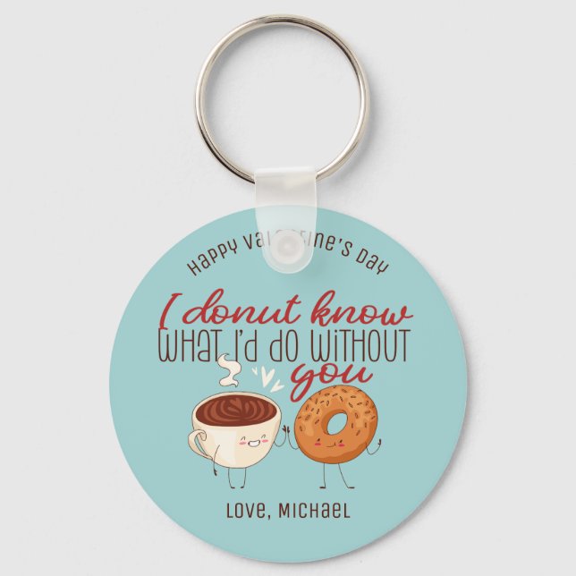 Funny Coffee and Doughnut Pun Cute Valentine's Day Keychain (Front)
