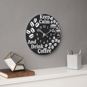 Funny Coffee Bean Keep Calm And Drink Coffee Large Clock