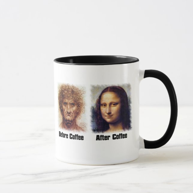 Funny Coffee Before and After - Da Vinci Mona Lisa Mug (Right)