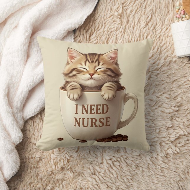 Funny Coffee Cat Cushion Gift for Nurses (Blanket)