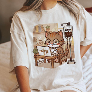 Funny Coffee Cat With Laptop And Iv Drip Cute Tri-Blend Shirt