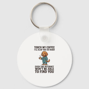 Funny Coffee Dog Vintage Engraving Shirt Design_1 Keychain