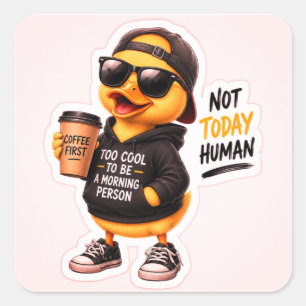 Funny Coffee Duck Sticker   Cute Cartoon Duck with