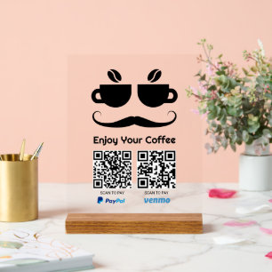 Funny Coffee Eyeglass QR Code, scan to pay Acrylic Sign