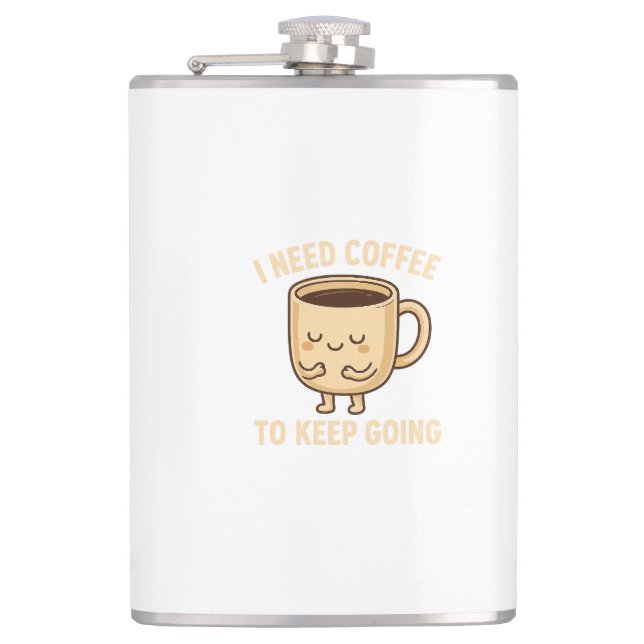 Funny Coffee Lover Cartoon Design Hip Flask (Front)