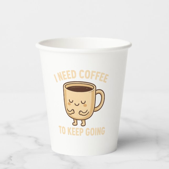 Funny Coffee Lover Cartoon Design Paper Cups (Front)