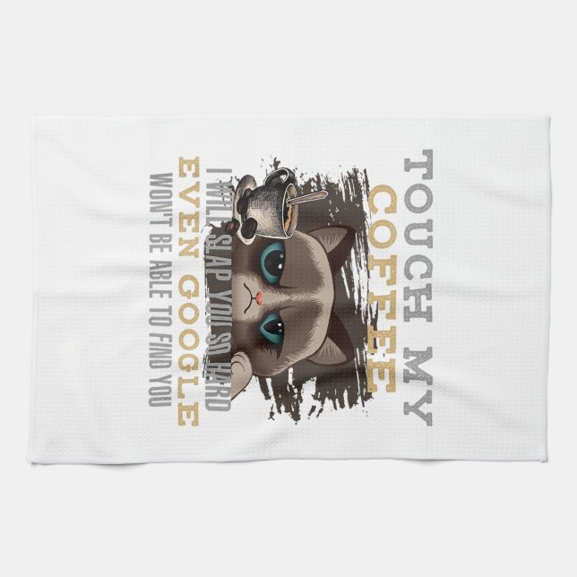 Funny Coffee Lover - Cat Humour Kitchen Towel (Horizontal)
