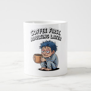 Funny Coffee Lover – Coffee First, Adulting Later Large Coffee Mug