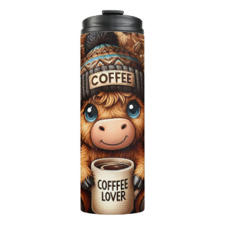 Funny Coffee Lover Cow  Thermal Tumbler