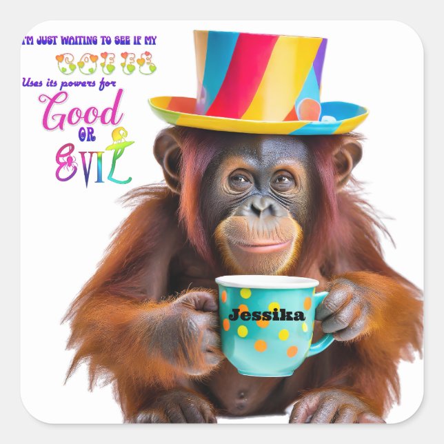 Funny Coffee Lover Custom Personalized Orangutan  Square Sticker (Front)