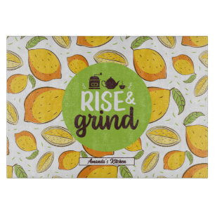 Funny Coffee Lover Quote Vintage Lemon Pattern Cutting Board