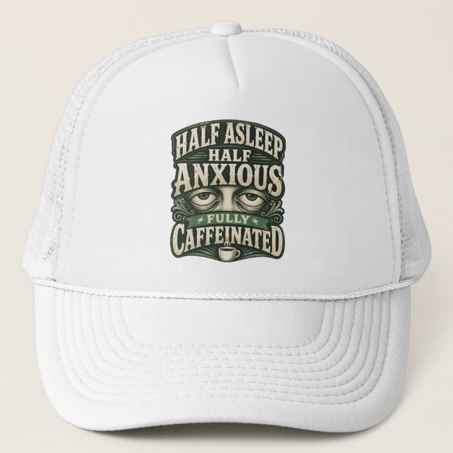 Funny Coffee Lover Retro Design Trucker Hat (Front)
