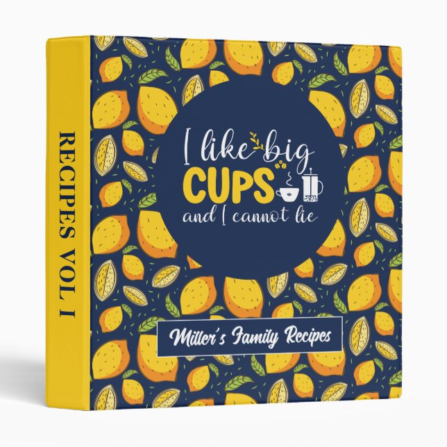 Funny Coffee Lover Retro Lemon Fruit Pattern Binder (Front/Spine)