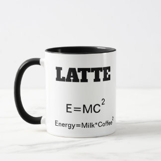 Funny Coffee Mug a science pun E=MC2.