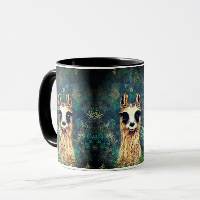 Funny Coffee Mug with Curious Llama (Front Left)