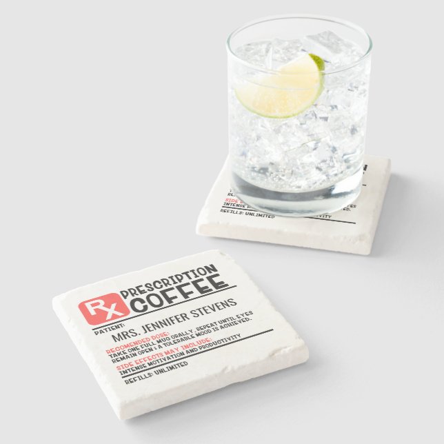 Funny Coffee Prescription Personalized Name Stone Coaster (Side)