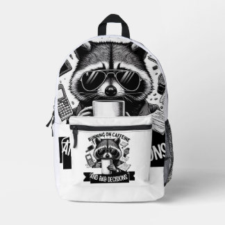 Funny Coffee Raccoon – Caffeine & Bad Choices Art Printed Backpack