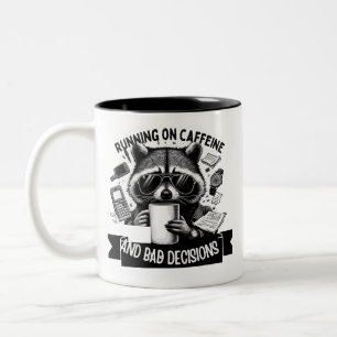 Funny Coffee Raccoon – Caffeine & Bad Choices Art Two-Tone Coffee Mug