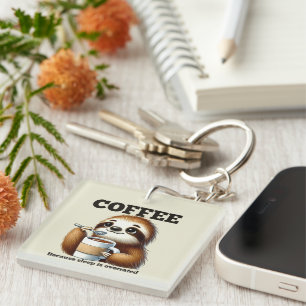 Funny coffee sloth word art keychain