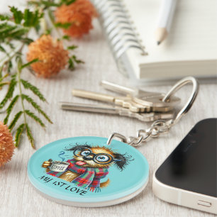 Funny coffee word art dog customizable keychain