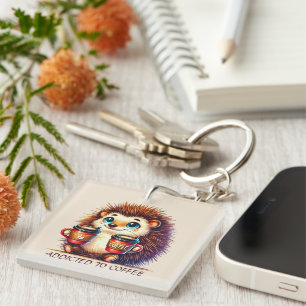 Funny coffee word art hedgehog customizable keychain
