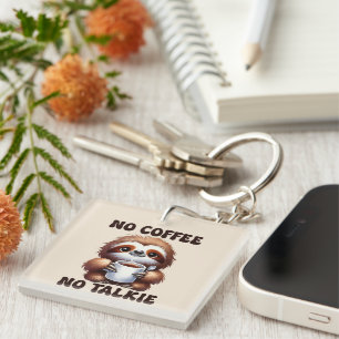 Funny coffee word art sloth talk keychain