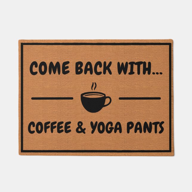 Funny Coffee & Yoga Humour Minimalist Rustic Brown Doormat (Front)