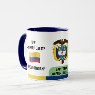 Funny Colombia Keep Calm Text, Colombian Flag Mug