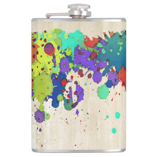 FUNNY COLOR SPLASH I + your ideas Hip Flask