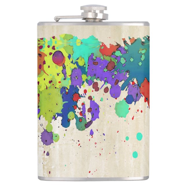 FUNNY COLOR SPLASH I + your ideas Hip Flask (Front)