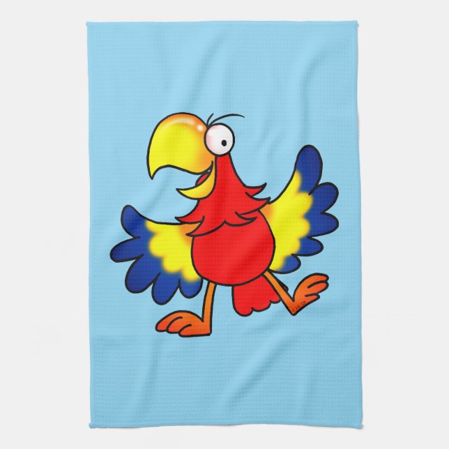 Funny Colorful Cartoon Parrot Bird Kitchen Towel (Vertical)