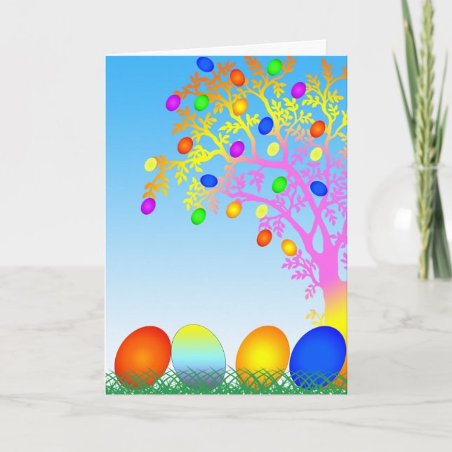 Funny Colorful Eggs with Grass Happy Easter Holiday Card (Front)