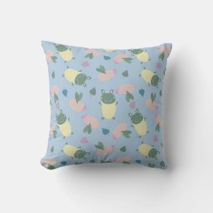 funny colorful frogs and bees seamless pattern throw pillow