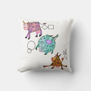 Funny Colorful Geometric Cows Throw Pillow