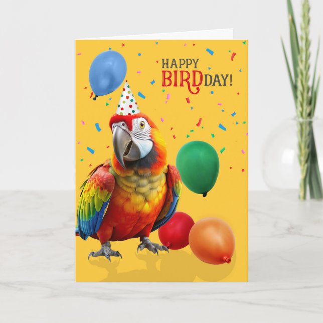 Funny Colorful Hybrid Macaw Parrot Birthday Card (Front)
