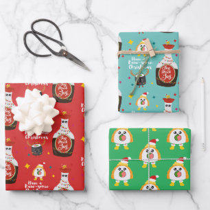 Funny Colorful Kawaii Sushi Merry Christmas Wrapping Paper Sheet