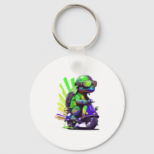 Funny Colorful Turtle On A Scooter Copy Keychain