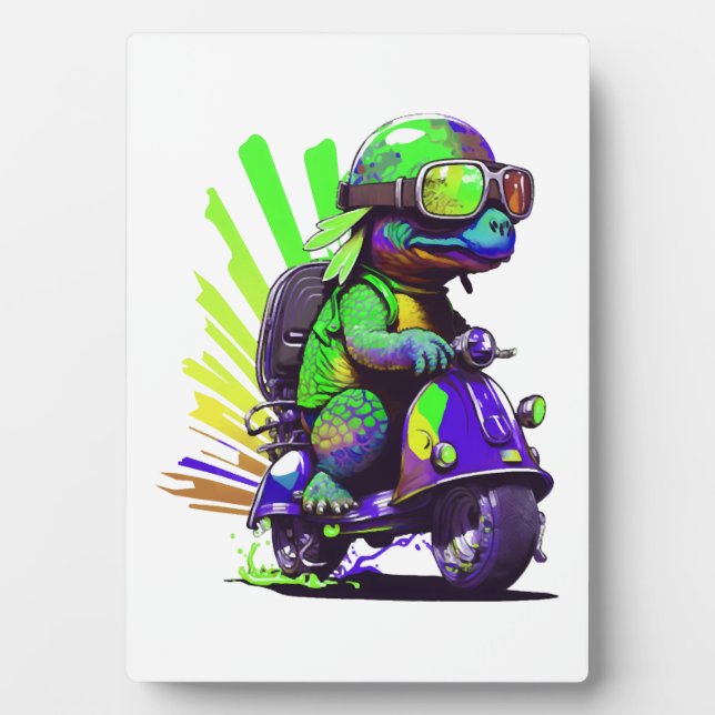 Funny Colorful Turtle On A Scooter  Plaque (Front)