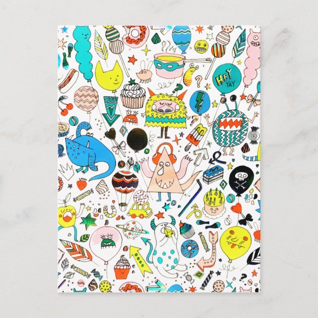 Funny Colourful Alien Monsters Party  Postcard (Front)