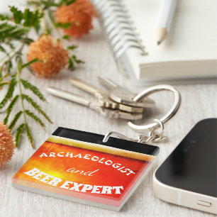 Funny Colourful Archaeologist and Beer Expert Keychain