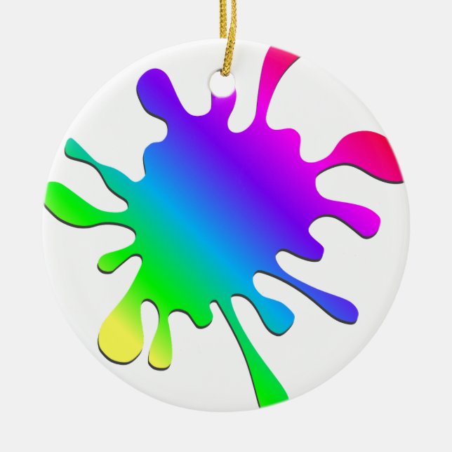 Funny Colourful Art Rainbow Paint Splatter Ceramic Ornament (Front)