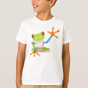 Funny Colourful Big Green Cartoon Frog Waving Arms T-Shirt