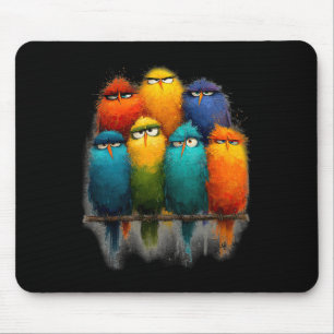 Funny Colourful Bird Art Crazy Birds Family Mouse Pad
