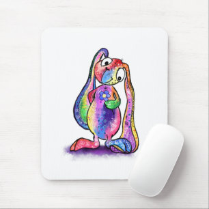 Funny Colourful Bunny Love Flower - Cartoon Drawin Mouse Pad